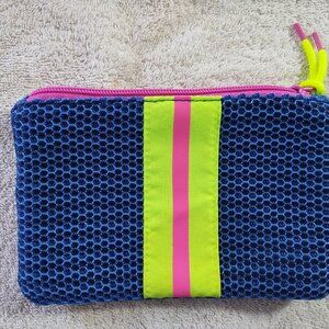 Pre-Owned IPSY Blue Neon Yellow Stripe Small 7" X 5" Makeup Bag